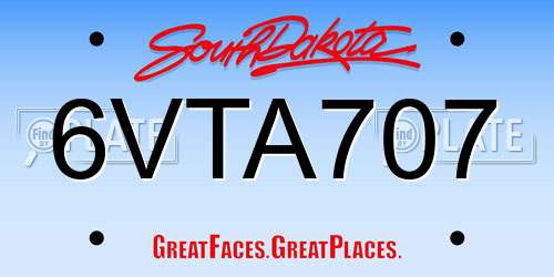 6VTA707 South Dakota License Plate