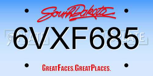 6VXF685 South Dakota License Plate