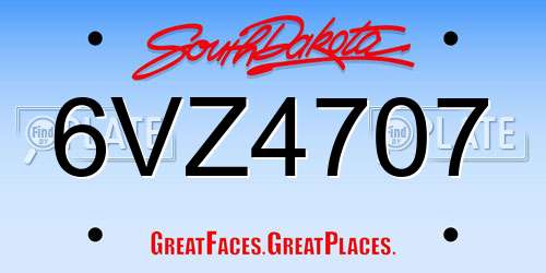 6VZ4707 South Dakota License Plate