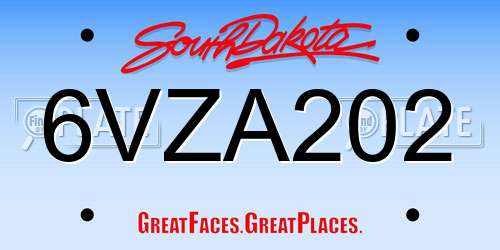 6VZA202 South Dakota License Plate