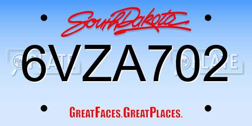 6VZA702 South Dakota License Plate