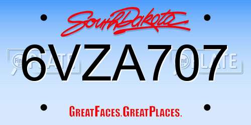 6VZA707 South Dakota License Plate