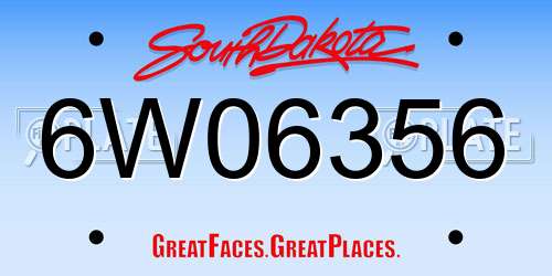 6W06356 South Dakota License Plate