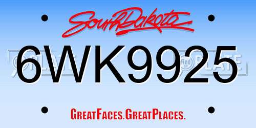 6WK9925 South Dakota License Plate