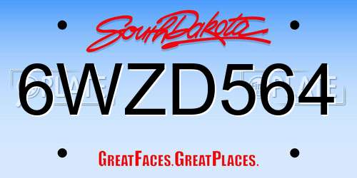 6WZD564 South Dakota License Plate