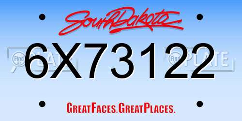 6X73122 South Dakota License Plate