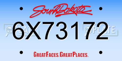 6X73172 South Dakota License Plate