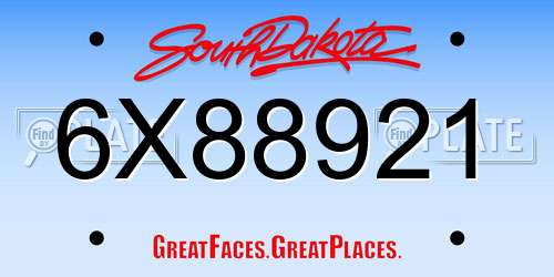 6X88921 South Dakota License Plate