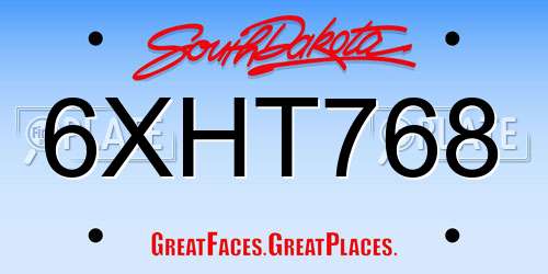 6XHT768 South Dakota License Plate