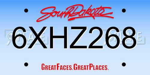 6XHZ268 South Dakota License Plate