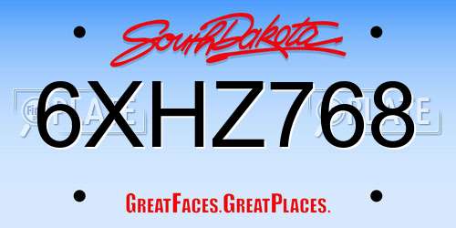 6XHZ768 South Dakota License Plate