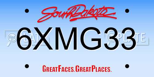 6XMG33 South Dakota License Plate