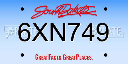 6XN749 South Dakota License Plate