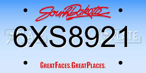 6XS8921 South Dakota License Plate