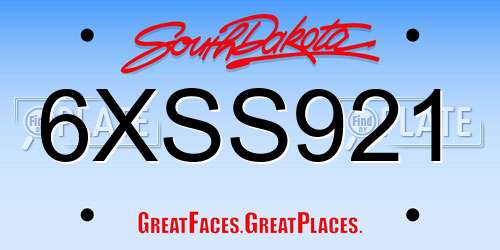 6XSS921 South Dakota License Plate