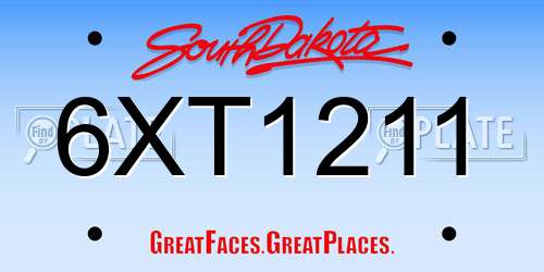 6XT1211 South Dakota License Plate
