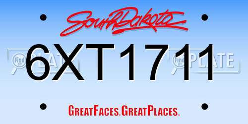 6XT1711 South Dakota License Plate