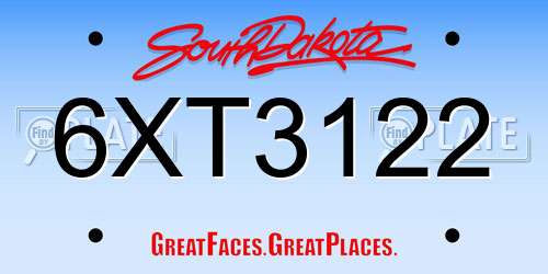 6XT3122 South Dakota License Plate