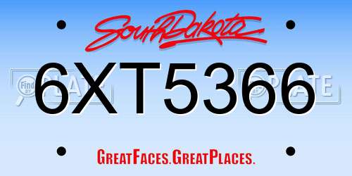 6XT5366 South Dakota License Plate