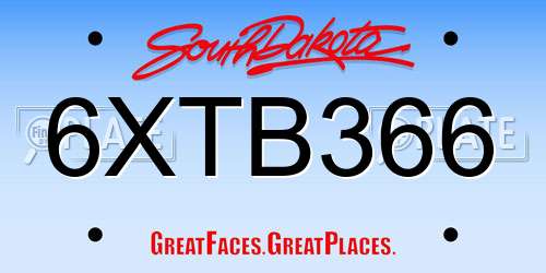 6XTB366 South Dakota License Plate