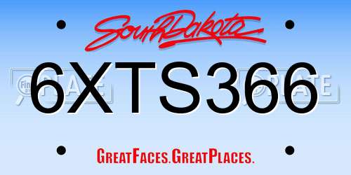 6XTS366 South Dakota License Plate