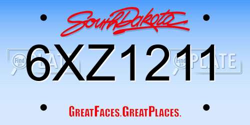 6XZ1211 South Dakota License Plate