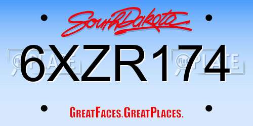 6XZR174 South Dakota License Plate