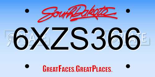 6XZS366 South Dakota License Plate