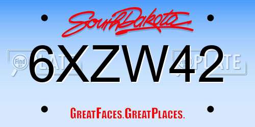 6XZW42 South Dakota License Plate