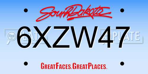 6XZW47 South Dakota License Plate