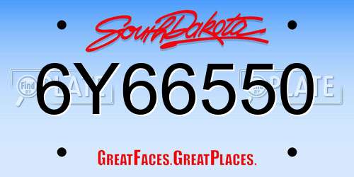 6Y66550 South Dakota License Plate