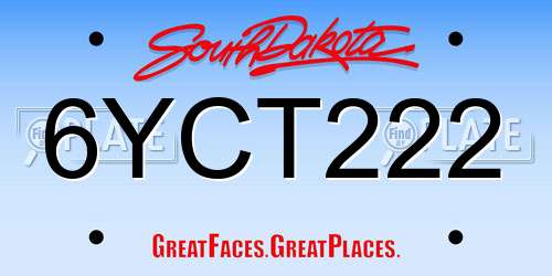 6YCT222 South Dakota License Plate