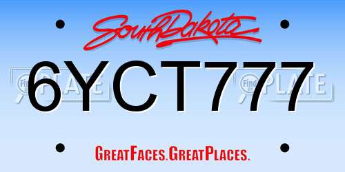 6YCT777 South Dakota License Plate
