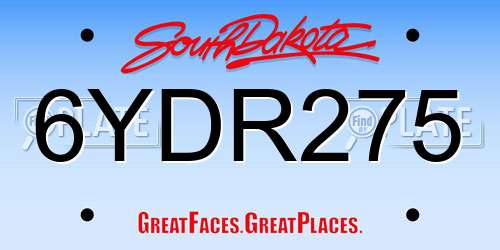 6YDR275 South Dakota License Plate