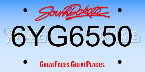 6YG6550 South Dakota License Plate