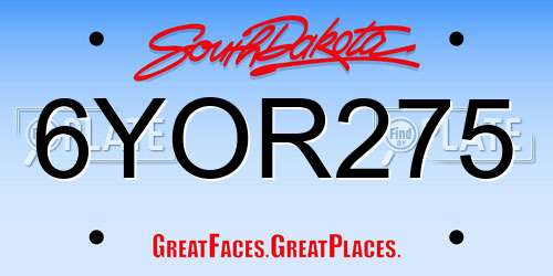 6YOR275 South Dakota License Plate