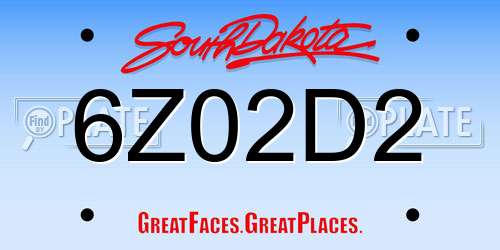 6Z02D2 South Dakota License Plate