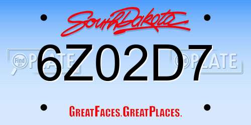 6Z02D7 South Dakota License Plate