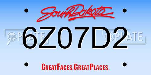 6Z07D2 South Dakota License Plate