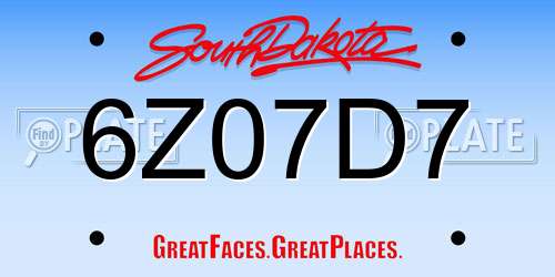 6Z07D7 South Dakota License Plate