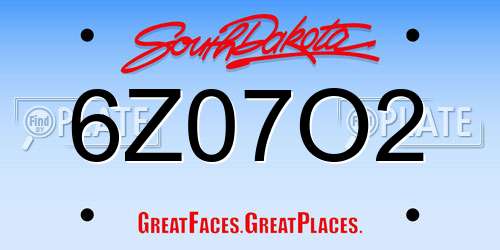 6Z07O2 South Dakota License Plate