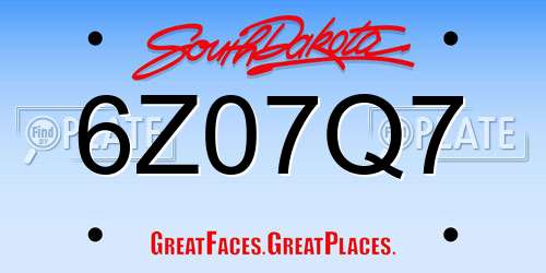6Z07Q7 South Dakota License Plate