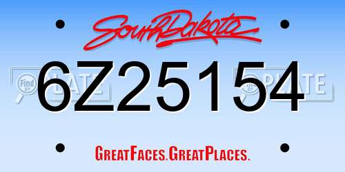 6Z25154 South Dakota License Plate