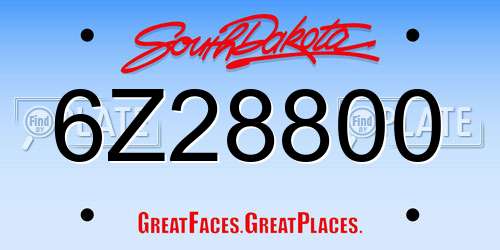 6Z28800 South Dakota License Plate