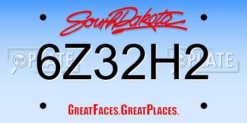 6Z32H2 South Dakota License Plate