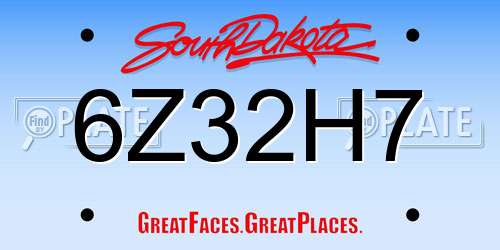 6Z32H7 South Dakota License Plate