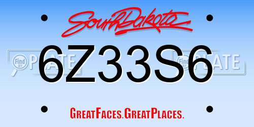6Z33S6 South Dakota License Plate