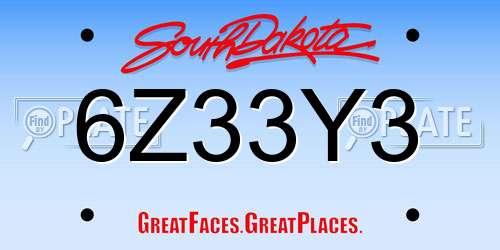 6Z33Y3 South Dakota License Plate