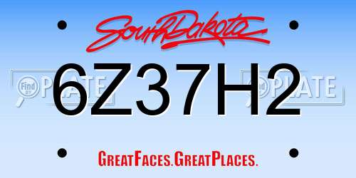 6Z37H2 South Dakota License Plate