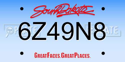 6Z49N8 South Dakota License Plate